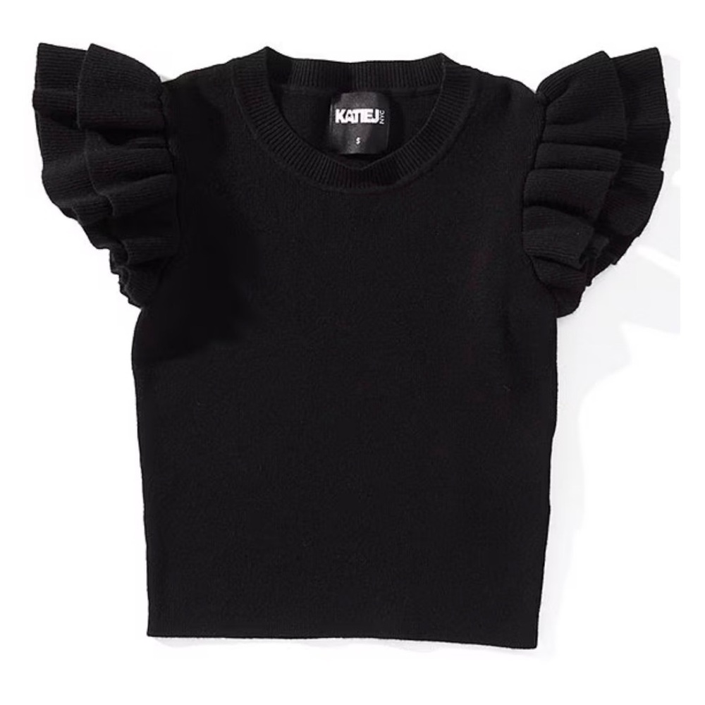 KATIEJ NYC Big Girls Flutter Sleeve Isla Sweeter-Knit Top. Size XS . NEW